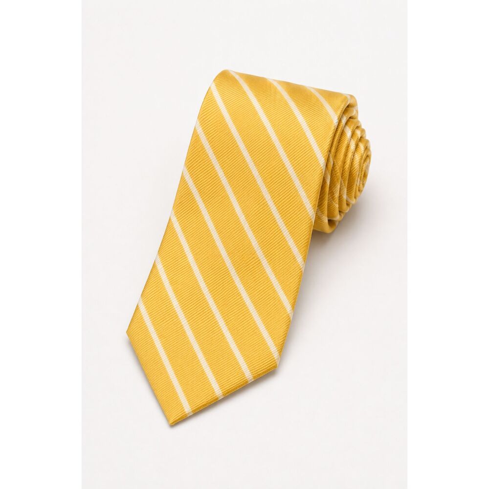 Tommy Hilfiger Men Yellow White Striped Silk Linen Blend Prep Necktie